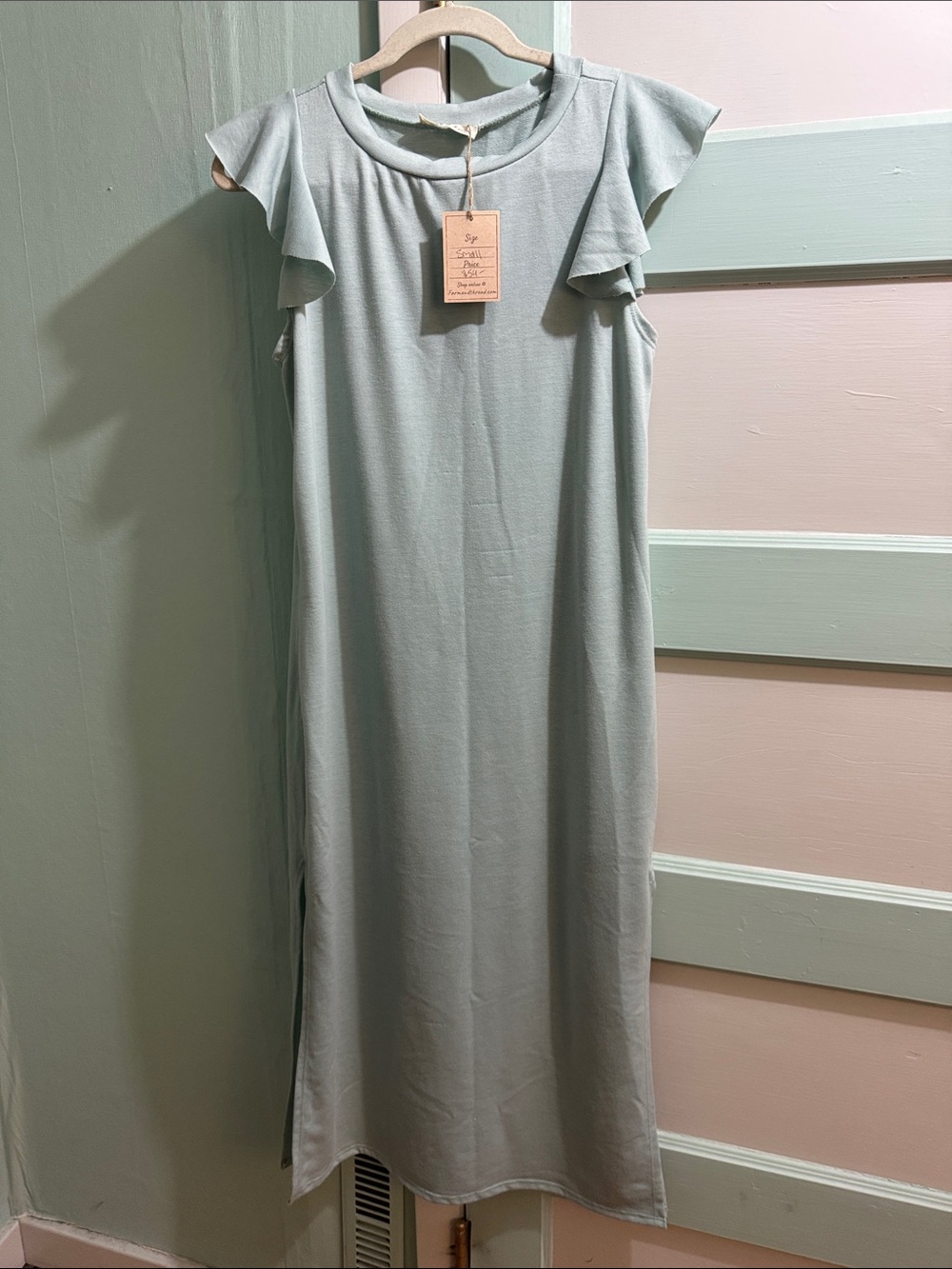 Light Sage Ruffle Sleeve Maxi Dress